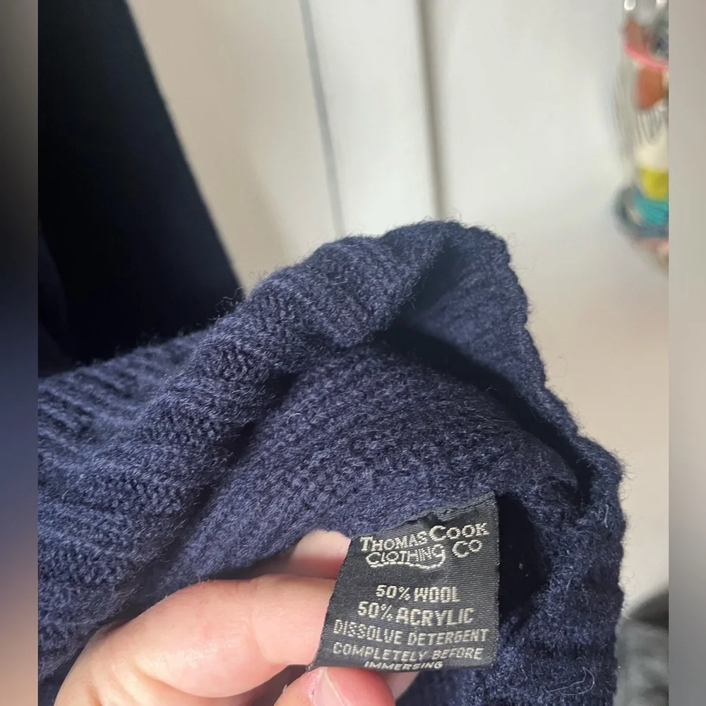 Thomas Cook Clothing Co. Men’s 1/4 Button Placket Wool Pullover Sweater Blue XL - Picture 5 of 5